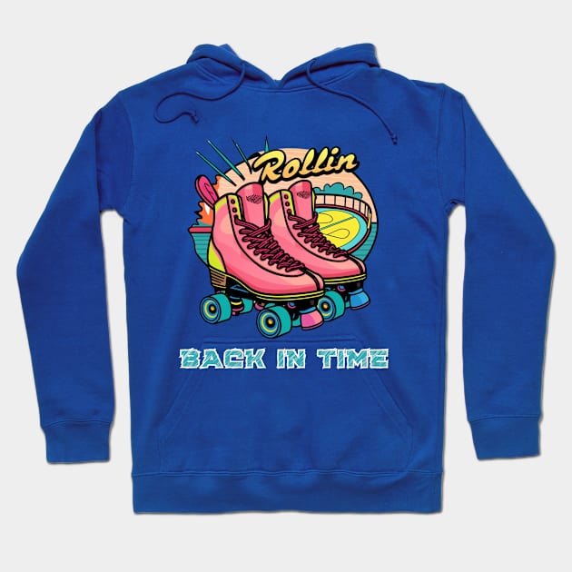 1980s Era Roller Skates Neon Rollin Back In Time, 80s skating Hoodie by MugMusewear